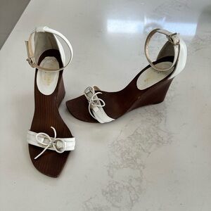 Kate Spade New York Women's Firey White Leather Wedge Sandal Size 8.5